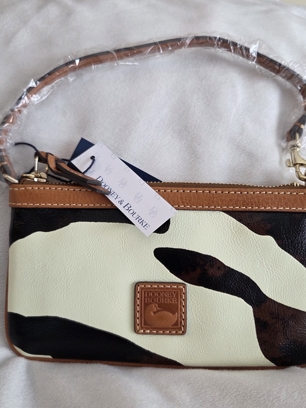 Dooney & Bourke Cream, Brown and Black Zebra-Print Leather Wristlet